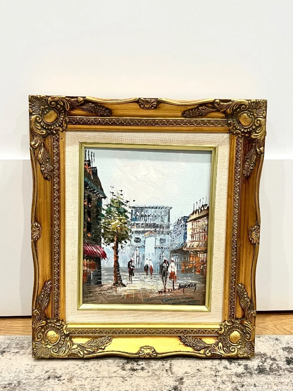 Vintage Oil Painting Parisian Street Gold Tone Ornate Frame 13" x 15" - Picture 2 of 14